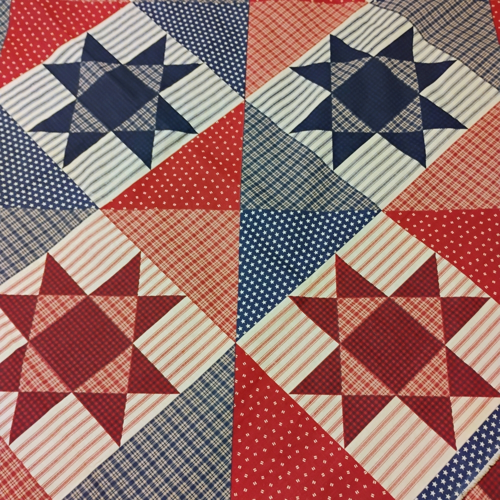 Patchwork Quilt FABRIC with Red and Blue Star Pattern 90" X 90" - Picture 3 of 9